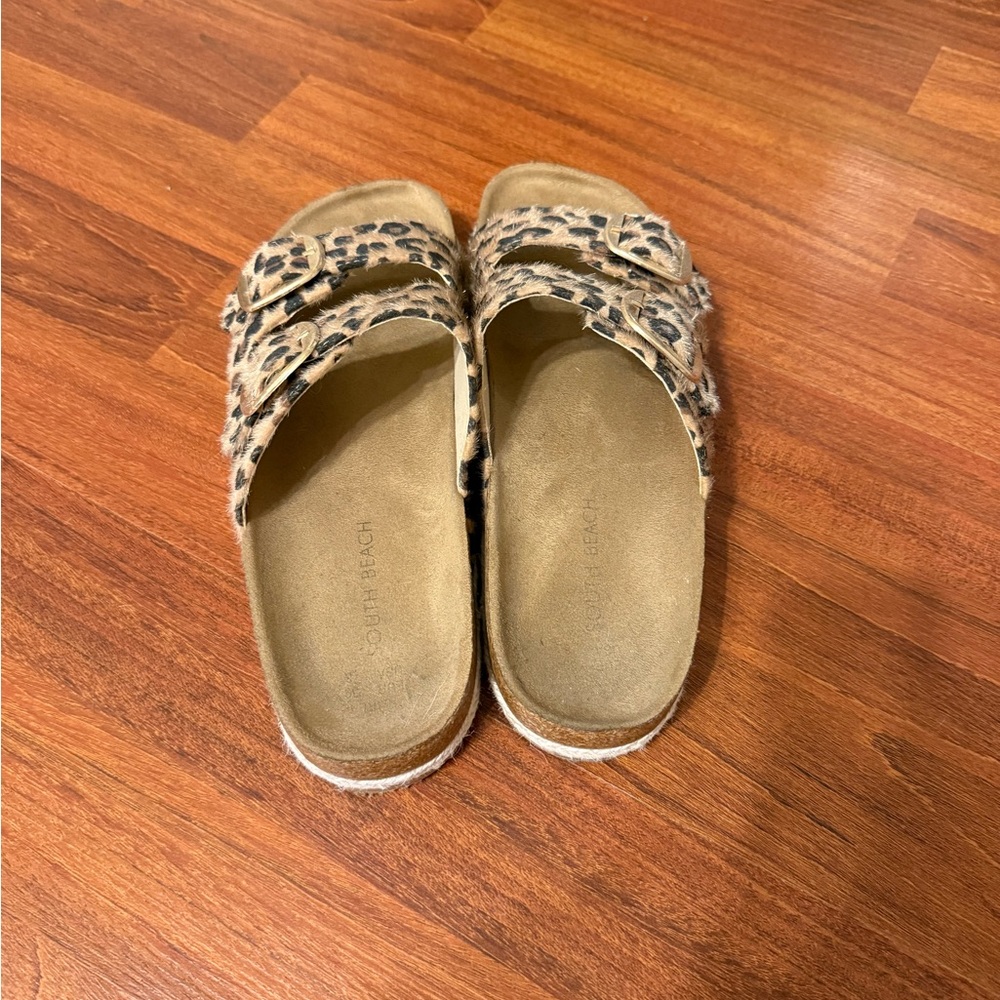 Women's Leopard Print Slide Sandals - Tan/Black - Picture 7 of 8